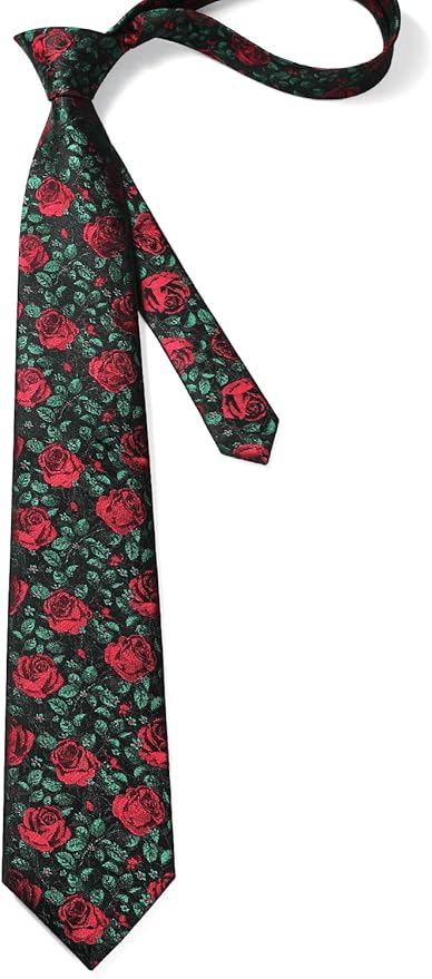 HISDERN Men Floral Ties Woven Classic 3.4" Necktie Set Formal Tie Pocket Square for Wedding with Handkerchief Gift Box