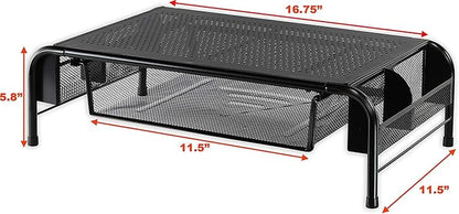 Simple Houseware Metal Desk Monitor Stand Riser with Organizer Drawer, Black