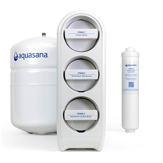 Aquasana SmartFlow® Reverse Osmosis Water Filter | RO Under Sink System | WQA Certified up to 99.99% of 90 contaminants Including Fluoride, PFAS, Arsenic, Lead, and Chlorine | Does not Include Faucet