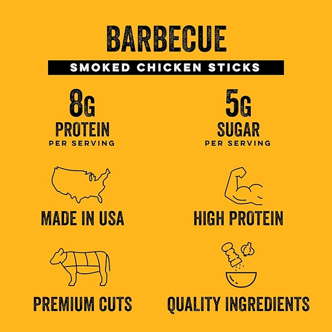 Chef’s Cut Real Chicken Snack Sticks | High Protein Meat Snack Sticks with 8g Protein & 70 Calories, Gluten Free, Keto-Friendly | Barbecue Flavor | 1 oz Stick (12-Count Bag), Individually Wrapped