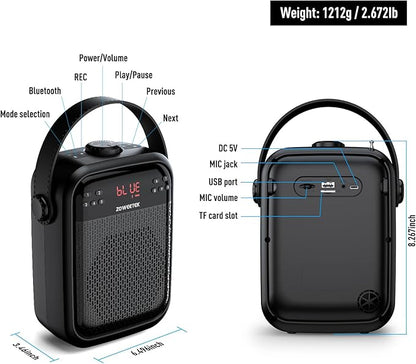 ZOWEETEK Wireless Voice Amplifier Handheld and Headset Microphones for Teachers, Voice Amplifier Microphone, Portable Megaphone Buletooth Speaker for Classroom, Meeting, Group outings, Party, Karaoke