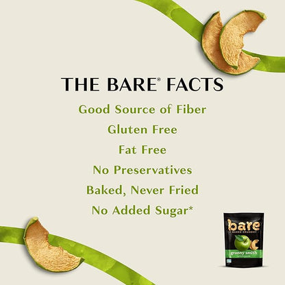 Bare Baked Crunchy Apple Chips, Granny Smith, Gluten Free, 3.4 Ounce Bag, 6 Count