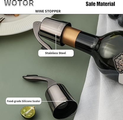 WOTOR Wine Stoppers Stainless Steel Wine Bottle stopper Plug with Silicone Reusable Wine Saver Leak proof Keep Fresh Metalblack 3 Pack
