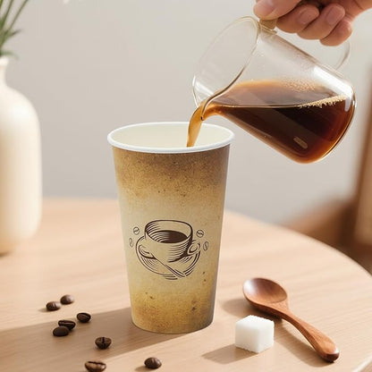 180 Pack 16 oz Disposable Paper Coffee Cups, Hot/Cold Drinking Cups, coffee, Juice, Retro Design, Leak-Proof, Party, Picnic, Events, Travel, Offices, Shops