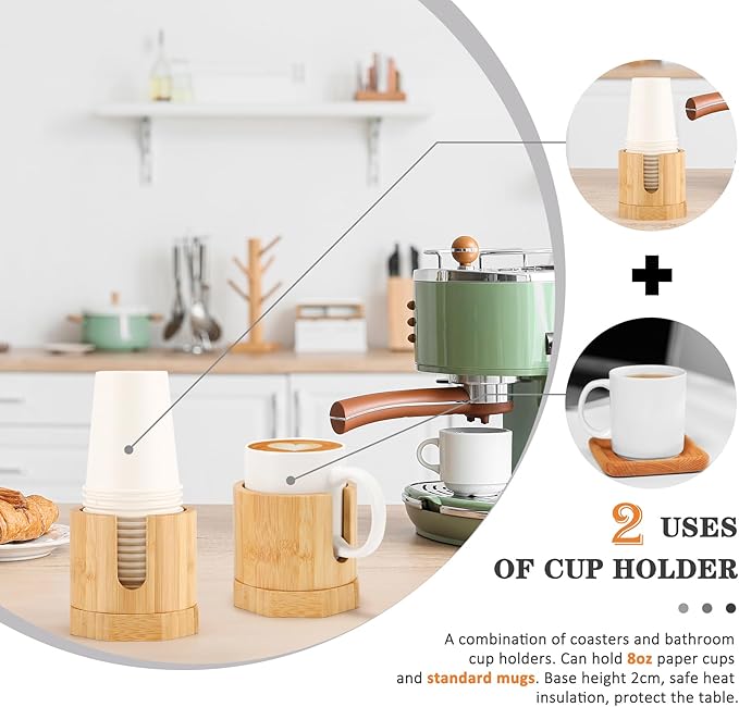 Nnewvante Bamboo Cup Dispenser, 5-8oz Bathroom & Kitchen Cup Holder, Dual-Purpose Paper & Desk Cup Holder, Anti-Spill, Width Upgrade, Party Cup Organizer, Ideal Gift