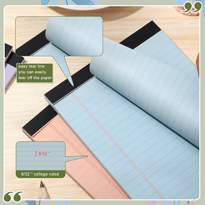 Lincia 12 Pcs 12 Pcs 5" x 8" Small Legal Pads Colored Lined Note Pads Narrow Ruled Writing Notepads 50 Sheets Per Micro Paper Notebook Lined and Perforated for College Office Supplies (Retro Colors)