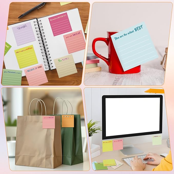 Yinder 24 Pcs Inspirational Sticky Notes Christmas Stocking Stuffers Motivational Sticky Notes Pad Employee Appreciation Gift Bulk for Teacher Nurse Coworker Office 3 x 3'' (Appreciation,Macaroon)