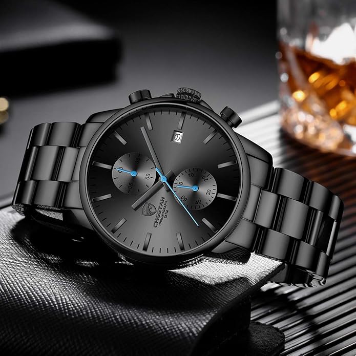 GOLDEN HOUR Fashion Business Mens Watches with Stainless Steel Waterproof Chronograph Quartz Watch for Men, Auto Date