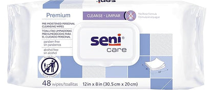 Seni Care Premium Plus Pre-Moistened Personal Cleansing Wipes for Large Surfaces (12" x 8"), 96 Count (2 Packs of 48 Wipes), Disposable