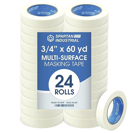 Spartan Industrial - 0.75" X 60 yd Masking Tape for Painting, Drafting, Labeling, and More - 24 Beige Tape Rolls, 5.5 Mil