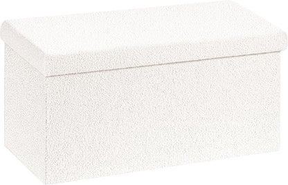 B FSOBEIIALEO Small Storage Ottoman Cube Sherpa Ottomans Foot Rest, Foldable Boucle Ottoman Bench, Faux Teddy Fur, Cream White 30"x15"x15"