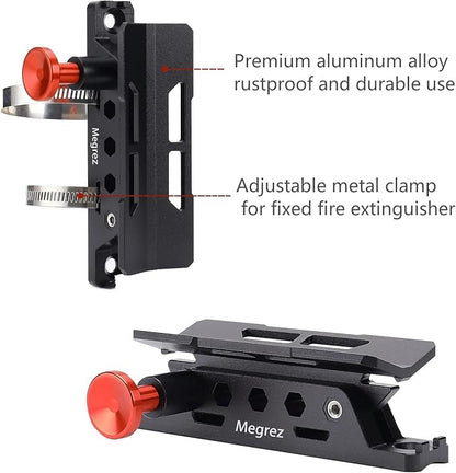 MEGREZ Adjustable Fire Extinguisher Mount Holder, Aluminum Quick Release Fire Extinguisher Holder with 8 Clamps, Compatible with Jeep Wrangler UTV Polaris RZR, Black