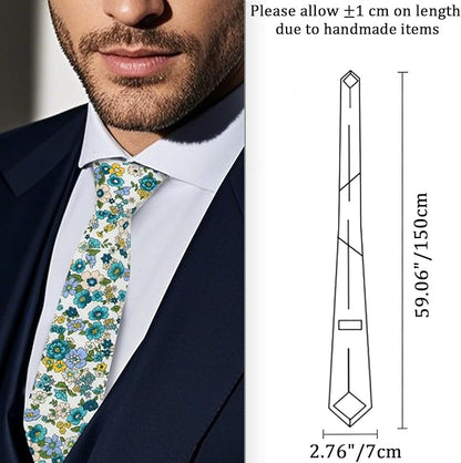 Cotton Floral Ties for Men 2.76" Men's Skinny Tie Linen Flower Printed Neck Tie for Wedding Dating Party