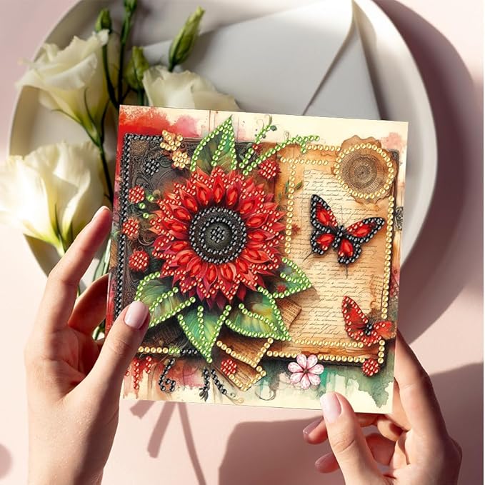 6PCS Diamond Art Painting Greeting Card Set, Birthday Pattern Cards with Envelopes,DIY Card Making Kits Thank You Card Arts Crafts for Birthday