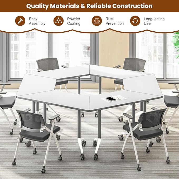 Conference Table,Folding Conference Room Tables with Flip-Top Design,Rolling Seminar Meeting Table with Caster,Mobile Training Tables,Large Seminar Tables for Office,Conference Training Room (6)