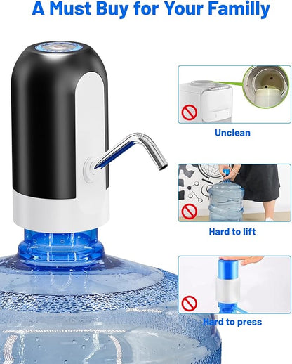 Myvision Water Dispenser for 5 Gallon Bottle, Portable USB Charging Electric Water Pump, Drinking Water Jug Pump for Home, Kitchen, Living Room, Office, Camping, Universal for 3-5 Gallon (Black)