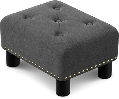 Athena Collection Small Ottoman Foot Rest with Legs, Linen Fabric Ottoman Foot Stool with Soft Padded seat, Square Footstool FootRest for Living Room, Bedroom, Office, Dark Grey
