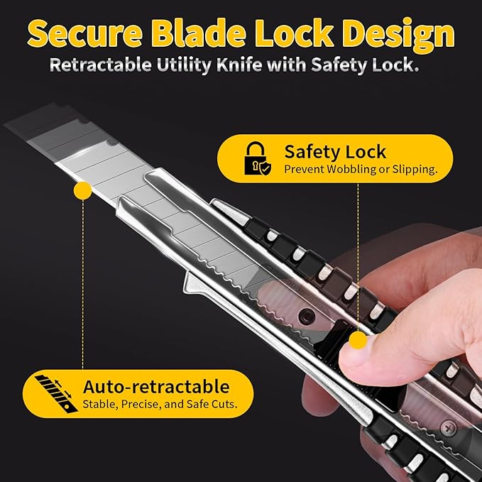 TECKWRAP Utility Knife, Retractable Box Cutter Heavy-Duty Razor Knife for Cardboard, Drywall, Vinyl, Leather, Crafts, Office & Home Use, Quick Change Blade Razor Knife, 2-Pack with 10 Extra Blades