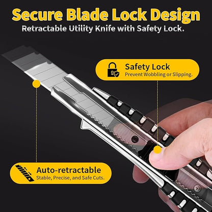 TECKWRAP Utility Knife, Retractable Box Cutter Heavy-Duty Razor Knife for Cardboard, Drywall, Vinyl, Leather, Crafts, Office & Home Use, Quick Change Blade Razor Knife, 2-Pack with 10 Extra Blades