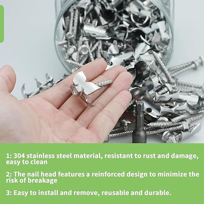 Fence Nails for Wood, 304 Stainless Steel Fence Staples, 1.7" Reusable Wire Fence Staples Screws for Mesh and Woven Fencing, 200pcs Fence Fasteners