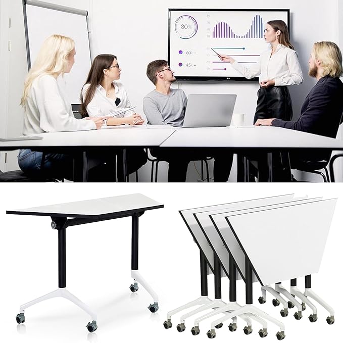 Modular Conference Table,Mobile Conference Room Training Room Tables with Wheels,Foldable Meeting Table Rolling Seminar Table for Office,Modern Flip Top Training Meeting Tables,Suitable 2-10 people(4)