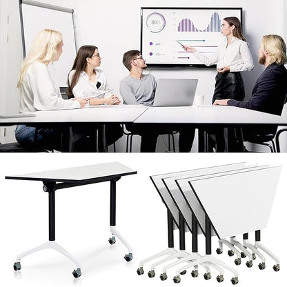 Modular Conference Table,Mobile Conference Room Training Room Tables with Wheels,Foldable Meeting Table Rolling Seminar Table for Office,Modern Flip Top Training Meeting Tables,Suitable 2-10 people(4)