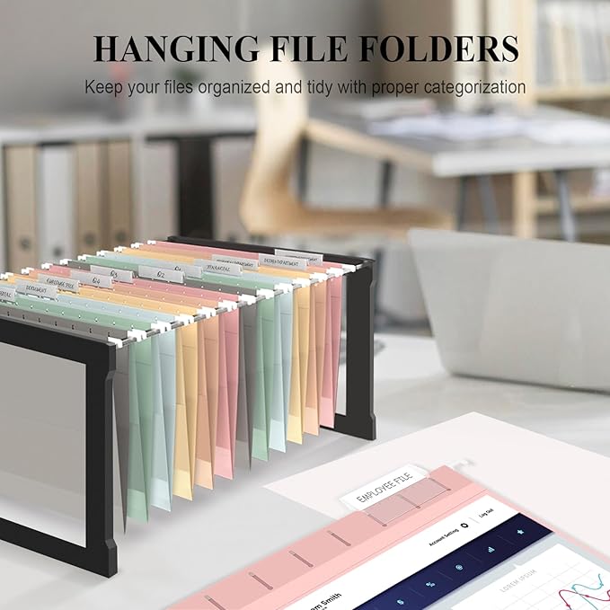 ViVin Hanging File Folders, 1/5-Cut Adjustable Tabs with 24 Per Box, 2 Inch Expansion, 24 Pack Letter Size Hanging File Folders, Designed for Office Home School Filing Cabinet(Assorted)