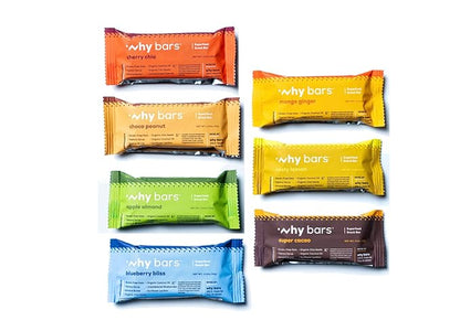Why Bars, Protein Bars, Variety Pack, 2.04 Ounce Bars (Pack of 7 Protein Bars) - Protein Bar Superfood, Gluten Free, Non GMO, Organic, Vegan, Simple Ingredients