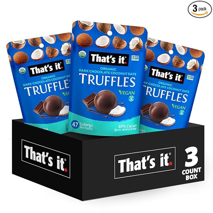 That’s it. Coconut Truffles 3 Pack (3.4 oz Each) | Organic Dark Chocolate Covered Coconut Bites | Plant-Based, Vegan Snack