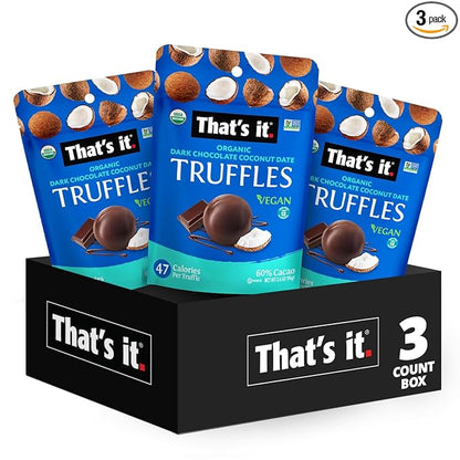 That’s it. Coconut Truffles 3 Pack (3.4 oz Each) | Organic Dark Chocolate Covered Coconut Bites | Plant-Based, Vegan Snack
