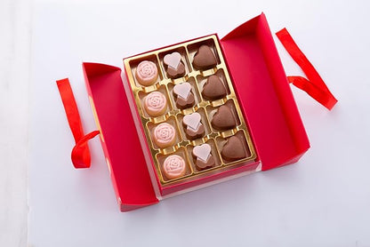 Carian’s Bistro Belgian Chocolate Gift Box of Love, Luxury Milk Chocolates with Strawberry and Hazelnut Cream, Great For Gift Giving, Christmas, Thanksgiving and Anniversary for Lovers, 12 pc.