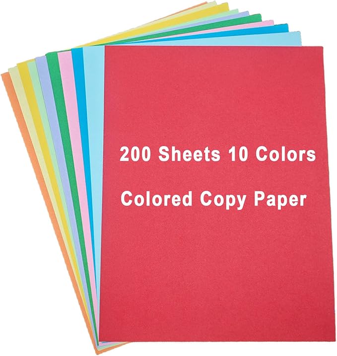 Colored Paper 8.5 x 11 Assorted Colored Print Paper 10 Colors Copy Paper, Letter Size Colored Copy Paper for Cutting DIY Kids Art Craft School Office Supplie