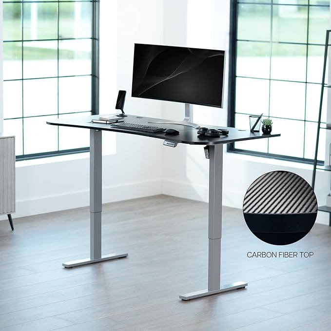VIVO Electric 63 x 32 in Standing Desk, Memory Height Adjustment, 1B Series, Black Carbon Fiber Top Gray Frame, DESK-KIT-1G1R