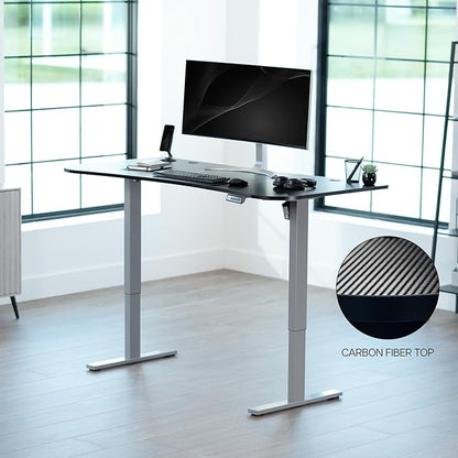VIVO Electric 63 x 32 in Standing Desk, Memory Height Adjustment, 1B Series, Black Carbon Fiber Top Gray Frame, DESK-KIT-1G1R