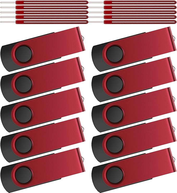 Flash Drive 32 GB 10 Pack Thumb Drive 32GB USB Memory Stick Kepmem USB Drive Portable USB 2.0 Pendrive Metal Jump Drive Swivel USB Stick Red Zip Drive with 10pcs Ropes Data Storage