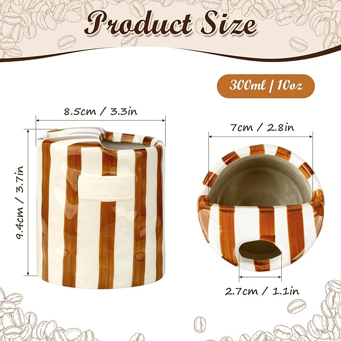 Novelty Ceramic Coffee Mug Designed to Look Like a Gift Box, 10oz Retro Hand-Painted Ceramic Travel Mug, Brown & White Striped, Microwave & Dishwasher Safe, Perfect Present for Coffee Lovers (Brown)