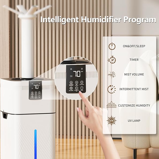 30L Commercial Humidifier for Large Room up to 4200 sq ft, Smart Cool Mist Humidifier with Precision Sensor, Top Fill, 360° Nozzle for Home, Office, Plants