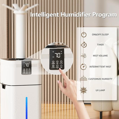 30L Commercial Humidifier for Large Room up to 4200 sq ft, Smart Cool Mist Humidifier with Precision Sensor, Top Fill, 360° Nozzle for Home, Office, Plants