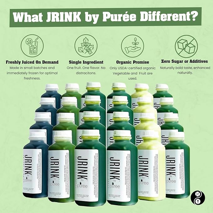JRINK by Purée Advance Juice Cleanse,Cold Pressed Detox Drink with Organic 4 Day-Healthy Vegetable and Fruit Juice, Frozen Pressed Juice Cleanse, 24 Bottles, 16oz Each