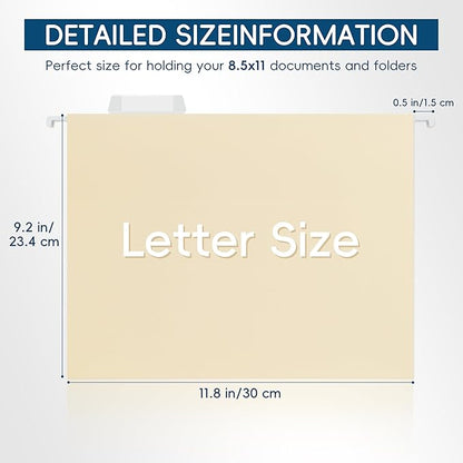 Hanging File Folders, 25 Pack Letter Size File Folders with 1/5-cut Tabs, Office Essentials for Filing Cabinet & Desk Storage