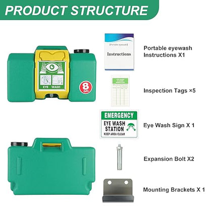 Portable Eyewash Station OSHA-Approved Emergency - Yzzwer 8 Gallon Wall Mounted Eye Wash Irrigation Kit Ansi Certified