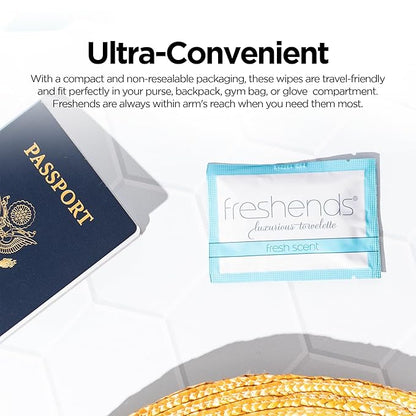 Freshends Flushable Individually Wrapped Wipes – 300 Bulk Pack Luxurious Towelettes, Guest Bathroom Essentials for Weddings, Restaurants, Bars & Clubs – Blue, Travel-Size, Disposable