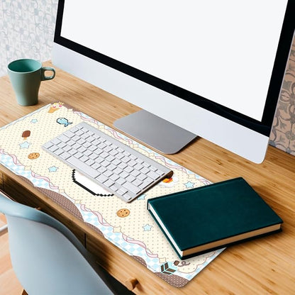 Pixel Cat Desk Mat Cute Kawaii Cartoon Cake Kitten Extended Gaming Mouse Pad Mat with Stitched Edge Non-Slip Base Big Mousepad 31.5"x11.8"