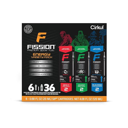 Cirkul Fission Caffeine Flavor Water Variety Pack, Makes 36 Drinks, No Sugar, Zero Calorie Drink Mix, (2 Send It, 2 Jackpot, 2 Blue Magic)