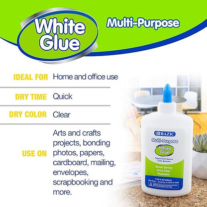BAZIC Products Jumbo White Glue 7.62 Oz. (225 mL), All Purpose Adhesive Bond Photo DIY Craft Slime Making, for Office School Home Art Projects, 1-Pack