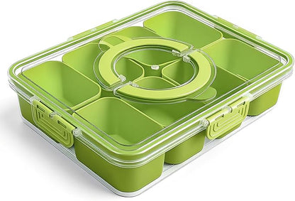 Snackle Box Container, Divided Serving Tray with Lid and Handl 8 Compartments Snacks Box,Candy Snack Fruit and Veggie Tray, Suitable for Picnics Trips Parties and Holidays