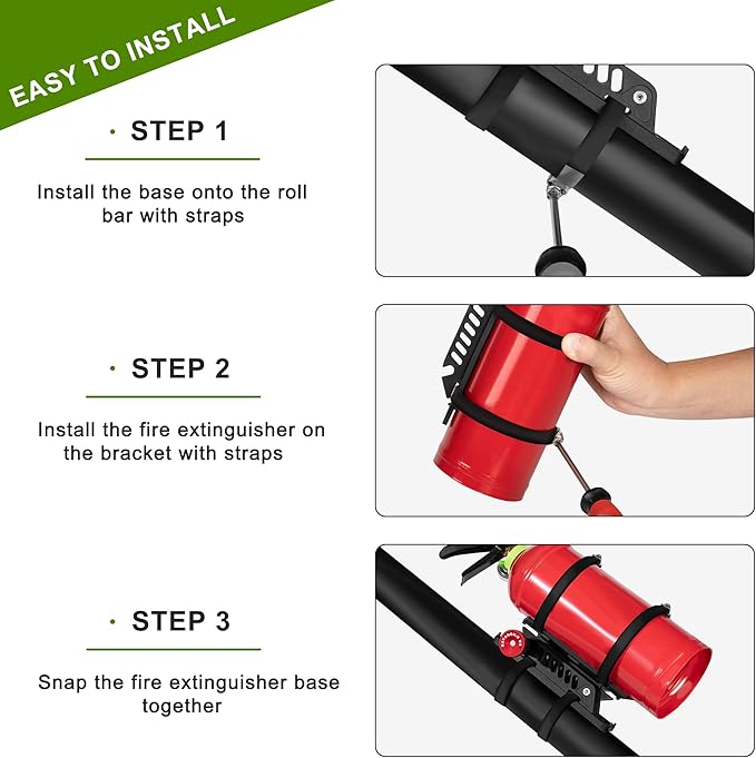 Quick Release Fire Extinguisher Mount – UTV Fire Extinguisher with Mount Kit for Jeep, ATV, Truck – Adjustable Fire Extinguisher Bracket & Holder for Roll Bars – Boat & Vehicle Compatible.