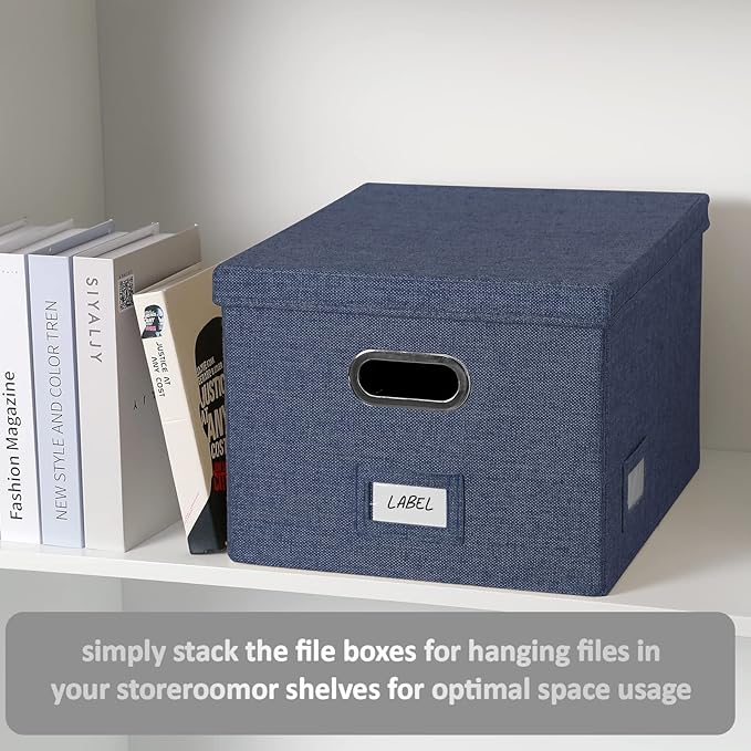 File Organizer Collapsible Storage Box for Office File Box with Lids Document Organizer for Office and Home Easy Slide Durable Hanging File Box (Navy Blue)