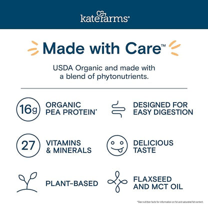KATE FARMS Organic Nutrition Shake, Chocolate, 16g protein, 27 Vitamins and Minerals, Protein Meal Replacement Drink, Plant Based, 11 oz (6 Pack)