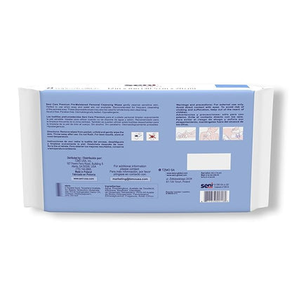 Seni Care Premium Plus Pre-Moistened Personal Cleansing Wipes for Large Surfaces (12" x 8"), 48 Count (1 Pack of 48 Wipes), Disposable